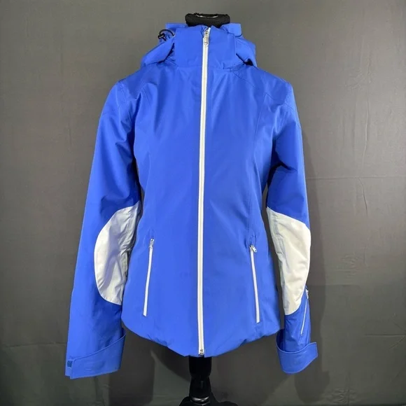 Spyder Jacket Women’s 4 Spring Full Zip Hooded Performance Lined Gorp White Blue - Picture 1 of 16
